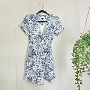 Molly Bracken Blue Bird Print Wrap Dress - Size XS